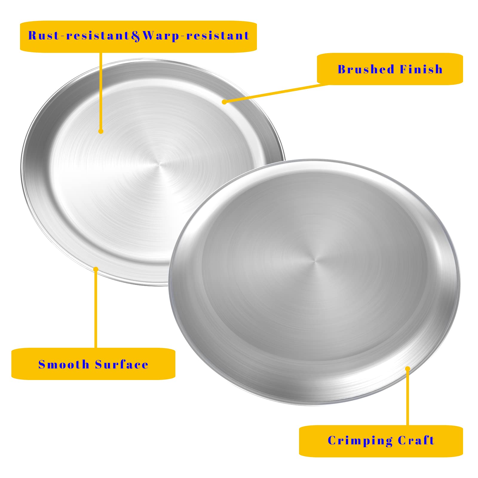 HOHUNGF Small Round Pizza Pan Set 2 Mini Stainless Steel Pizza Tray, Round Pizza Plate For Pie Cookie Pizza Cake, Non Toxic & Heavy Duty, Brushed Finish & Easy Clean & Diameter 9 Inch