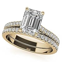 Petite Twisted Vine Moissanite Diamond Ring Set, 3 CT Emerald Moissanite Engagement Ring Set, Wedding Ring Set, Bridal Ring, Fancy Rings for Wife