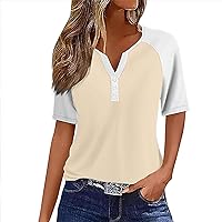 Blouses & Button-Down Shirts Short Sleeve Henley Summer Tops Athletic Fit Blouses Contrast Color Printed T Shirt