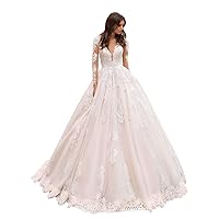 Elegant Lace Beach Wedding Dresses V Neck Long Sleeve Tulle Evening Dress