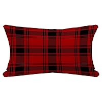 Decorative Throw Lumbar Pillow Cover Antique Red Gingham Black Tartan Plaid Abstract Beauty British Buffalo Celtic Clan Check Checkered Pillow Cover Linen Pillow Case for Couch Bed Car Sofa 12x20 Inch