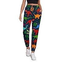 Colorful Dinos Dinosaur Women's Sweatpants Comfortable Lounge Pants Winter Joggers Athletic Pants with Pockets