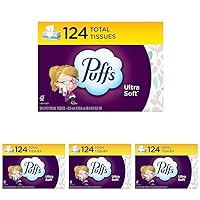 Puffs Ultra Soft Facial Tissues, 1 Family Size Box, 124 Facial Tissues Per Box (Pack of 4)