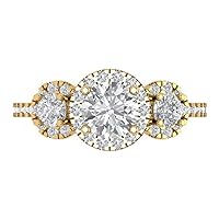 Clara Pucci 1.72ct Round Cut Halo Solitaire three stone With Accent Stunning Moissanite Modern Ring 14k Yellow Gold