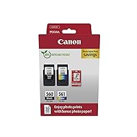 Canon PG-560 / CL-561 Genuine Ink Cartridges, Pack of 2 (1 x Black, 1 x Colour); Includes 50 Sheets of 4x6 Photo Paper - Cardboard Multipack
