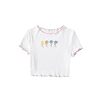 Floerns Girls Summer Print Short Sleeve Round Neck Crop Tops Tee Shirts