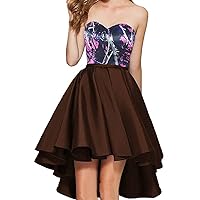 Strapless High Low Wedding Guest Formal Dresses Prom Gowns Camo and Satin