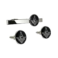 Masonic Freemason Square Compass Tie Clip Cufflinks TieBar Accessory Set