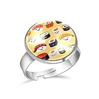 Cartoon Sushi Adjustable Rings for Women Girls, Stainless Steel Open Finger Rings Jewelry Gifts