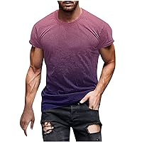 Mens Muscle T-Shirts Short Sleeve Summer Casual Gradient Cotton Shirts Slim Bodybuilding Gym Workout Athletic Tees