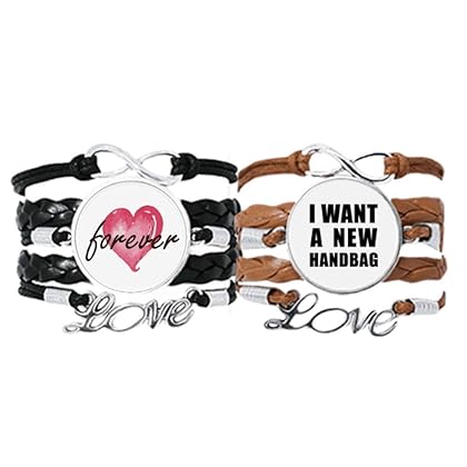 i Want a New Handbag Art Deco Fashion Bracelet Hand Strap Leather Forever Love Wristband Double Set