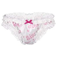 ACSUSS Men's Silky Satin Lingerie Super Girly Sissy Heart Print Ruffled Bloomers Underwear