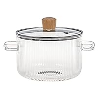 Glass Ribbed Cooking Pot with Lid - 1.5L Heat Resistant Borosilicate Glass Cookware Stovetop Pot Set - Simmer Pot with Cover Safe for Soup, Milk, Baby Food