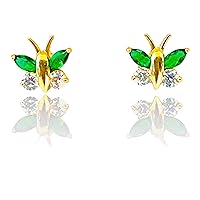 14k Solid gold Butterfly Earrings With CZ