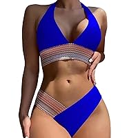 Swim Top Women American Foreign Trade Swimsuit Solid Color Sexy Halter Neck Women's Split Bikini Swimsuit