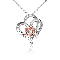 Mother Day Gift Rose Necklaces 925 Sterling Silver Engraved I Love You Pendant Jewellery for Women