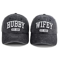 2PCS Est 2024 Hubby and Wifey Hats Set for Bridal Shower Gifts, Adjustable Embroidered Men Women Baseball Caps