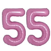 40 Inch Giant Macaron Pink Number 55 Balloon, Helium Mylar Foil Number Balloons for Birthday Party, 55th Birthday Decorations for kids and adults, 55 Year Anniversary Party Decorations Supplies