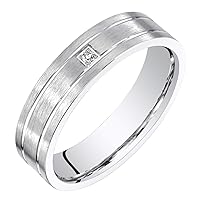 PEORA Men's Genuine Diamond 14K White Gold Wedding Ring Band Classic Brushed Matte, 5mm, Comfort Fit, Sizes 8 to 14