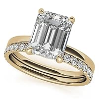 Petite Accented Vine Moissanite Diamond Ring Set, 1.00 CT Emerald Moissanite Engagement Ring Set, Wedding Ring Set, Bridal Ring, Promise/Anniversary Rings for Wife