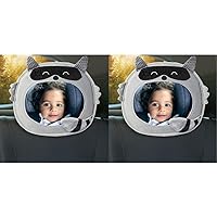 Diono Easy View Racoon Character Baby Car Mirror, Safety Car Seat Mirror for Rear Facing Infant, Fully Adjustable, Wide Crystal Clear View, Shatterproof, Crash Tested (Pack of 2)