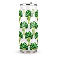 Green Broccoli Fashion Travel Coffee Tumbler with Lid & Straw Insulated Water Bottle Mugs Drinking Cup 500ml