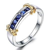 Unique Sapphire Gemstone 14K White and Yellow Gold Engagement Wedding Promise Ring Set for Women