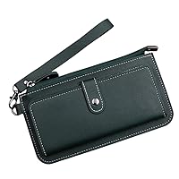 Slim Compact Bifold Wallet PU Leather Large Capacity Credit Card Holder Banknote Coin Purse Phone Handbag Women Purse with Wristlet Snap Closure (Green)