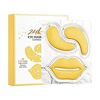 24K Gold Eye Mask-Lip Mask Combination Set Moisturizing Eye Care Lip Eye Mask-Lip Mask, Hyaluronic Anti-Aging Eye Patches For Puffiness And Dark Circles Under Eye Masks