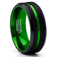 Men's Tungsten Carbide Ring Grooved Wedding Band Color Interior 8MM Blue Red Green Red