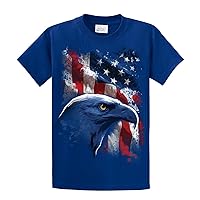 American Icon Patriotic USA Eagle in Front of American Flag T-Shirt USA Red White Blue Patriot Majestic-Royal-XXL