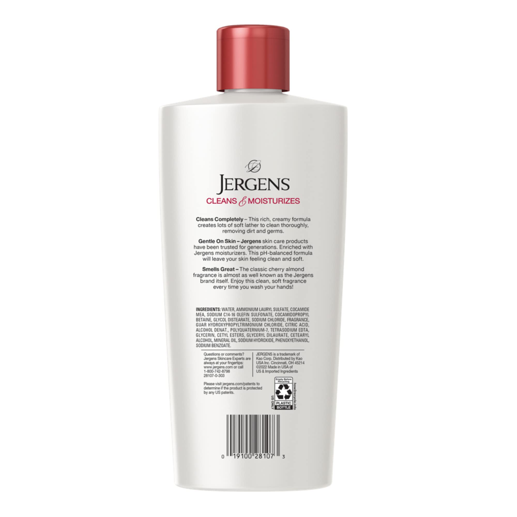 Jergens Extra Moisturizing Hand Soap, Liquid Hand Soap Refill Cherry Almond Scent, Hand Wash For Dry Hands, 16 Ounces