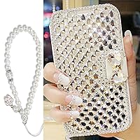 Galaxy A12 Phone Case,Samsung A12 Phone Case with Pearl Lanyard,Diamond,Handmade,Leather Cover for Samsung Galaxy A12 with Kickstand,Women Style (Clear, for Samsung Galaxy A12)