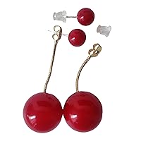 Dual-Purpose Elegant Large Dangle Red Pearl Earrings for Women Drop Studs Cute Trendy Aesthetic