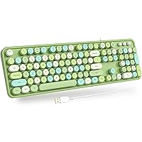 Atelus Computer Keyboard Wired, Plug Play USB Keyboard with Large Number Pad, Caps Indicators, Foldable Stands, Full Size Keyboard for Windows PC Laptop (Green Colorful)