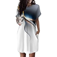 Short White Dresses for Graduation, Spring Summer Casual Dress Short Sleeve Flowy Boho Dress with Pockets Plus Size Tshirt Dress Puffy Sleeves Women Dress Cute Dresses Casual (XL, Multicolor)