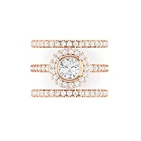 Certified 14K Gold Ring in Round Cut Moissanite Diamond (0.88 ct), Round Cut Natural Diamond (1.13 ct) with White/Yellow/Rose Gold Trio Ring for Women