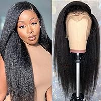 Beauty Forever Kinky Straight Lace Front Wigs Human Hair,Yaki Straight 13x4 Lace Frontal Wig Brazilian Human Hair Wigs for Women Pre Plucked with Baby Hair 150% Denisty Natural Color 22 Inch