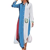 USA Guatemala Split Flag Women's Shirt Dress Long Sleeve Button Down Shirts Dress Casual Loose Maxi Dresses