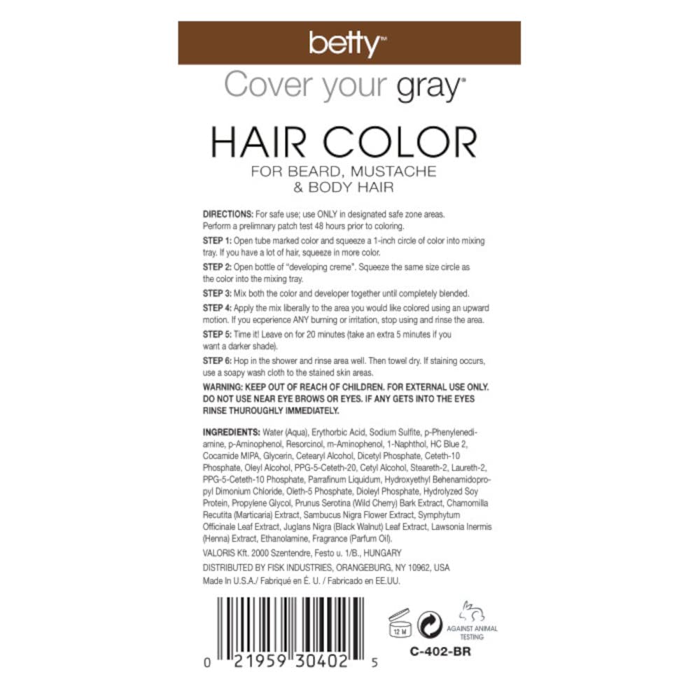 Betty Cover Your Gray Mens Hair Color for Beard, Mustache & Body Hair - Dark Brown