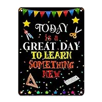 First Day of School Metal Sign Today is A Good Day to Learn Someting New Signs Welcome Back to School Metal Sign Boho Classroom Decor Rainbow Colored Pencil Doodle Vintage School Signs