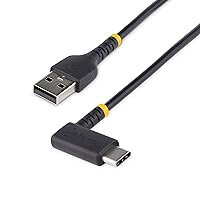 StarTech.com 6ft (2m) USB A to C Charging Cable Right Angle - Heavy Duty Fast Charge USB-C Cable - USB 2.0 A to Type-C - Rugged Aramid Fiber - 3A - USB Charging Cord (R2ACR-2M-USB-CABLE)