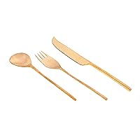 De Kulture Handmade Pure Brass 3 Pieces Cutlery Set Premium Deluxe Tableware Classic Gold Burnished Utilitarian Flatware Ideal for Serving & Dining Table Decoration