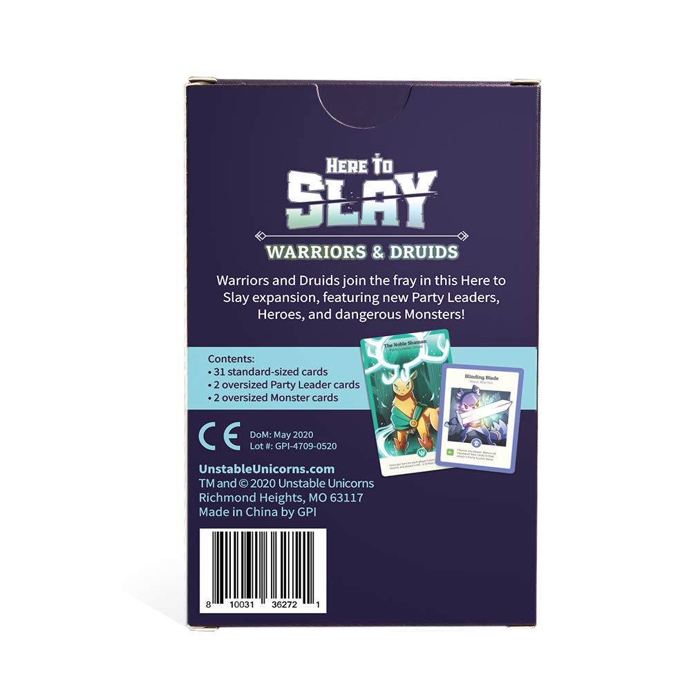 Unstable Games - Here to Slay: Warriors & Druids Expansion Pack - Strategic role playing card game for kids, teens, & adults - 2-6 players, Ages 10+ - Brutal and adorable - Great for family game night