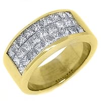 18k Yellow Gold 1.90 Carats Princess Cut Invisible Set Diamond Wedding Band