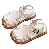 Summer Girls Genuine L𝐞ather Closed Toe Flat Shoes Soft Bottom Sandals Casual Outdoor Shoes for 2T to 7T