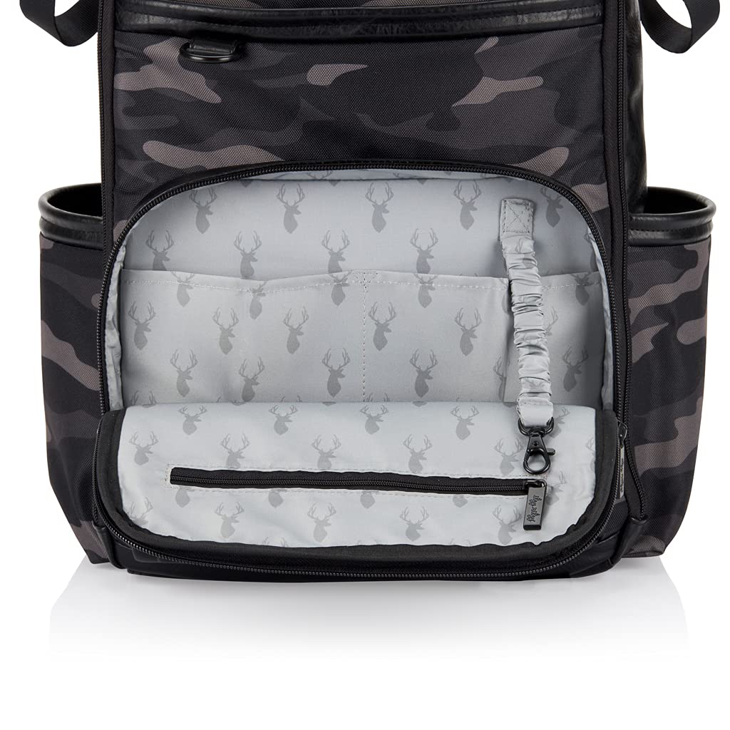 Chelsea + Cole for Itzy Ritzy Diaper Bag Backpack - Large Capacity Boss Backpack Diaper Bag; Includes Changing Pad, Stroller Clips and Tassel, Camo with Stag Head Print Interior and Black Hardware
