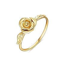 14K Gold Ring For Women, Yellow Gold Rose Flower Engagement Ring, Fine Jewelry Gifts for Wife, Girls on Wedding, Mother's Day, Birthday, Anniversary, Size 5 to 11