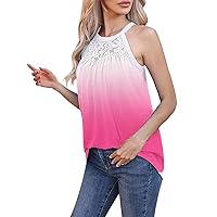 Tank Top for Women Summer Tops Women Print Casual Lace Pleated Sleeveless Vest T Shirt Top Tank Neck Sleeveless