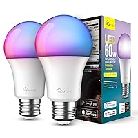 TREATLIFE Smart Light Bulbs 2 Pack, Music Sync Color Changing Light Bulbs, Works with Alexa, Google Assistant, A19 E26 9W 800 Lumen LED Dimmable Smart Bulb, for Party Decoration, Smart Home Lighting